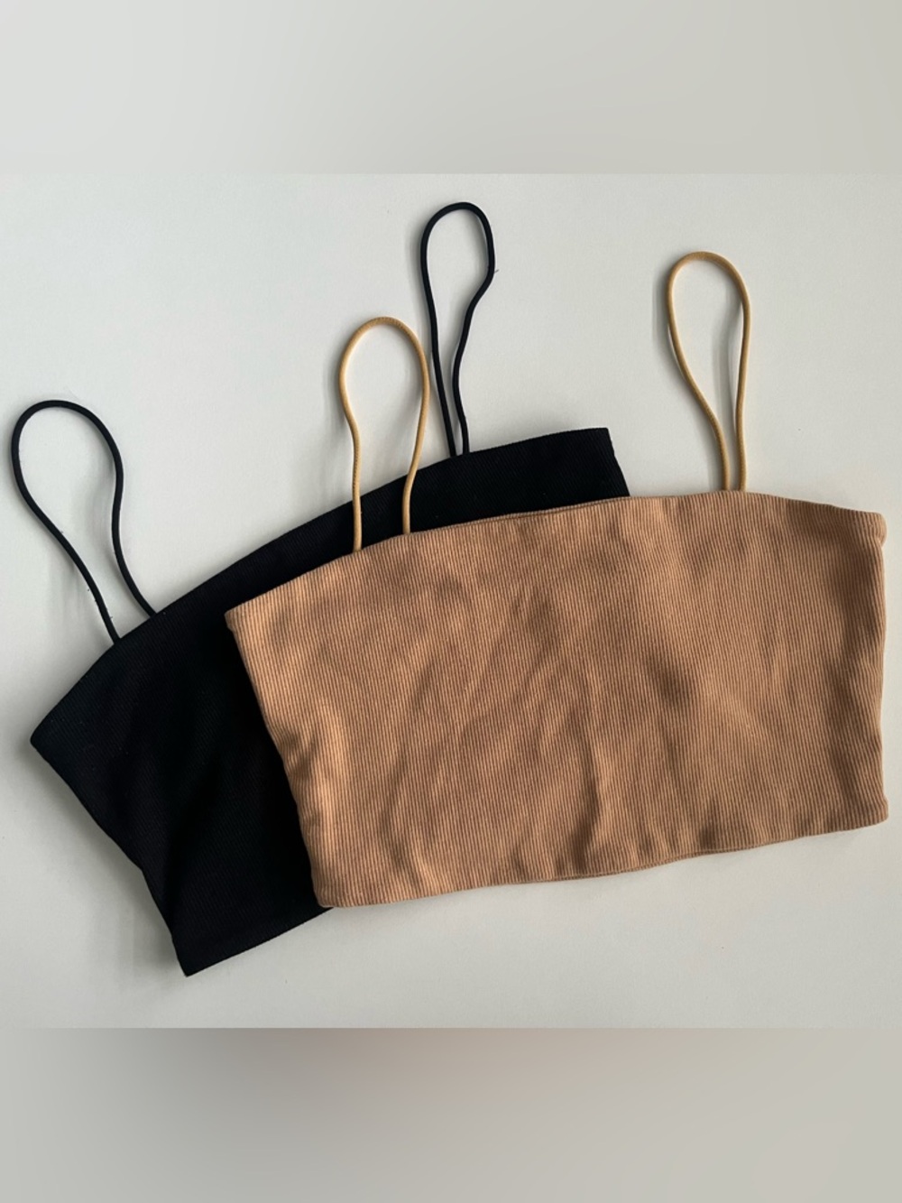 SHEIN Black and Camel Ribbed Tube Crop Tops - 2 Pack
